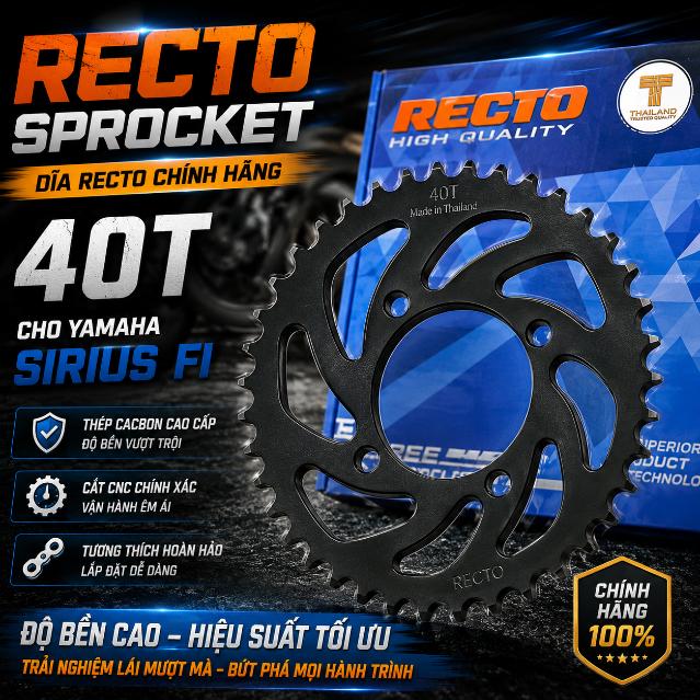 Dĩa Recto 40T cho Yamaha Sirius Fi chính hãng 070920