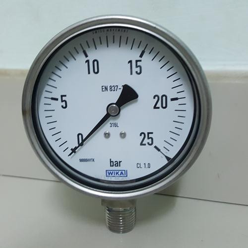 Đồng hồ đo áp suất WIKA 232.50.100 (0-25 bar) mặt kính 100mm, chân đứng 1/2 inch NPT không dầu