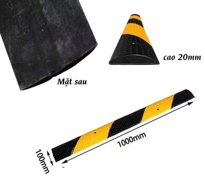 Gờ giảm tốc, kích thước L1000 x W100 x H20mm, màu sọc vàng đen, chất liệu cao su tổng hợp