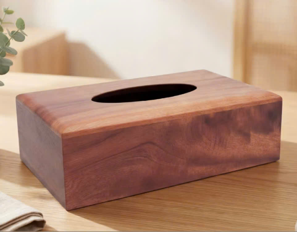 Hộp khăn giấy gỗ chữ nhật, kích thước 24 x 12 x 7cm