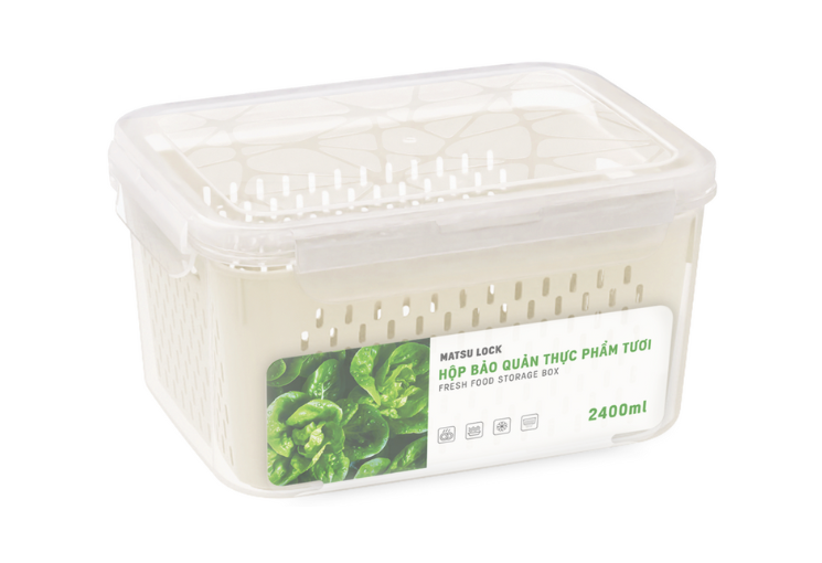 Hộp nhựa PP đựng thực phẩm Duy Tân, kích thước 21x16x11cm, 2400ml, màu kem