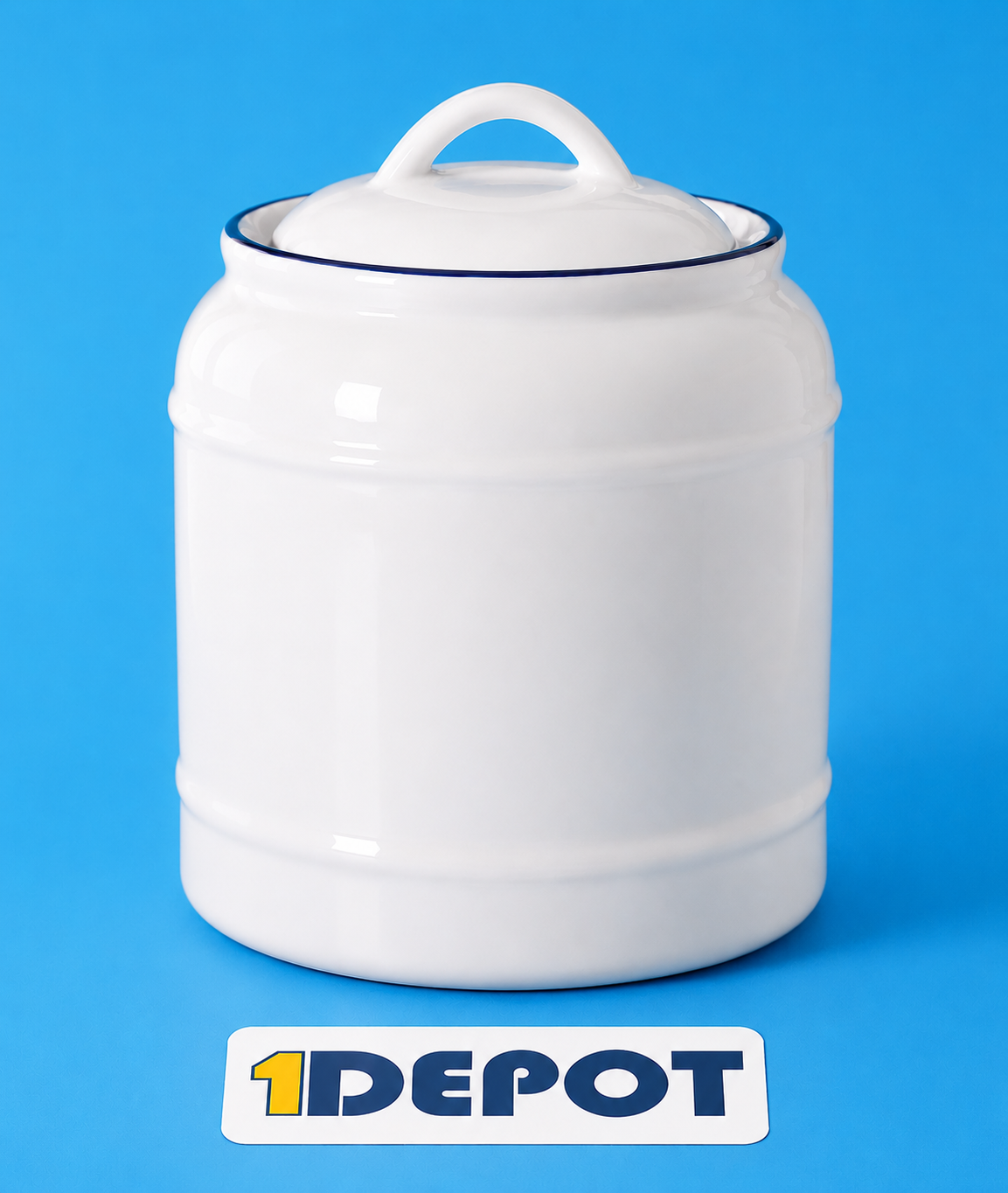 Hũ đựng nhà bếp bằng sứ có nắp, kích thước 13x17cm, dung tích ~1000ml, màu trắng (in logo theo yêu cầu)