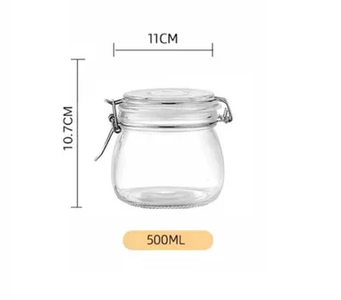 Hũ thủy tinh tròn nắp cài  500ml, cao 10.7 x ngang 11cm