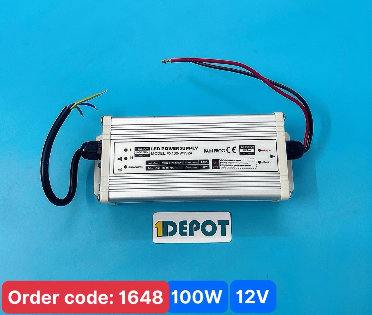 Nguồn 100w cho led dây fx100-w1v12, điện áp vào 220v, điện áp ra 12v JCVTech