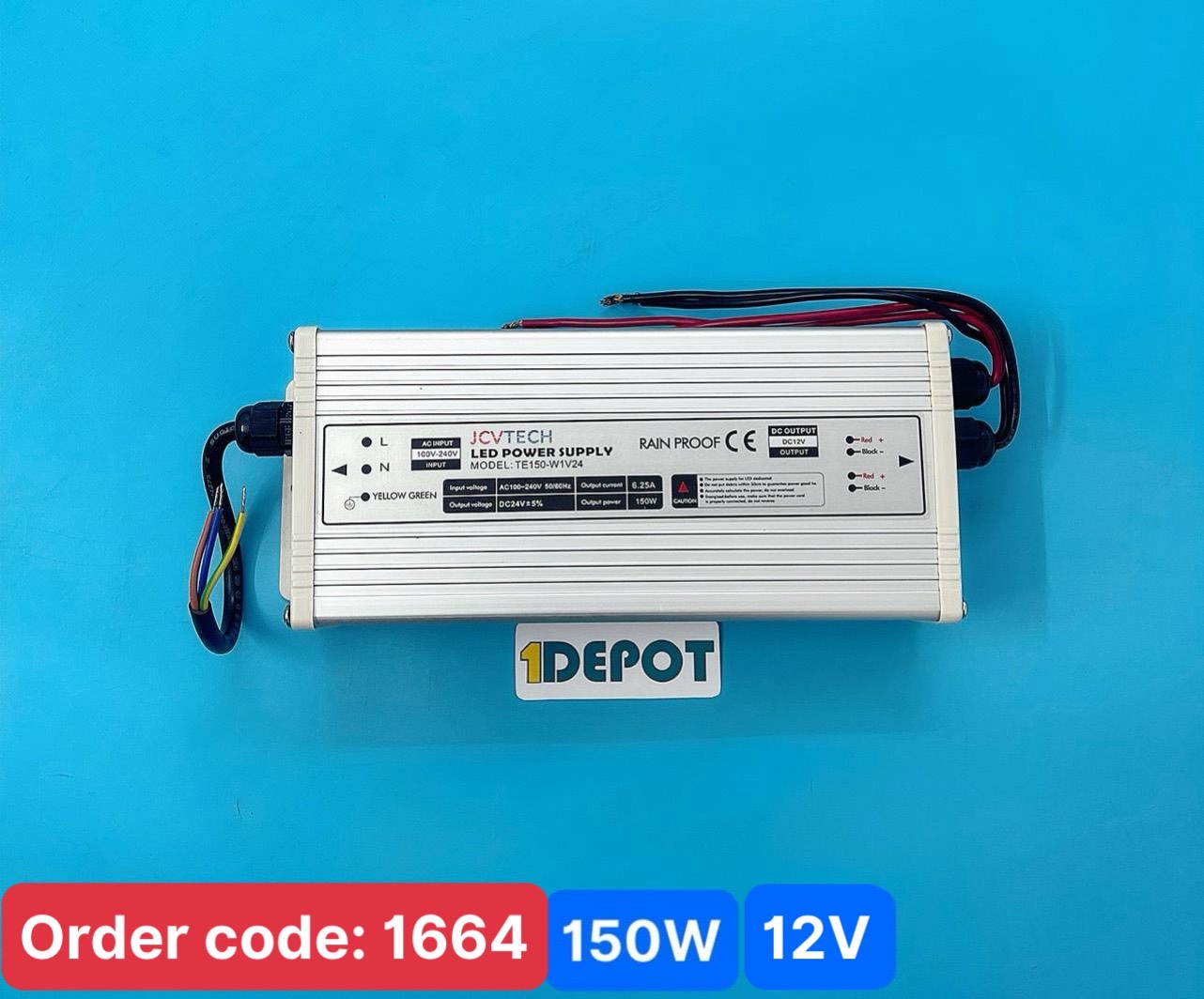 Nguồn 150W cho led dây JCVTECH FX150-W1V12, điện áp vào 220V, điện áp ra 12V