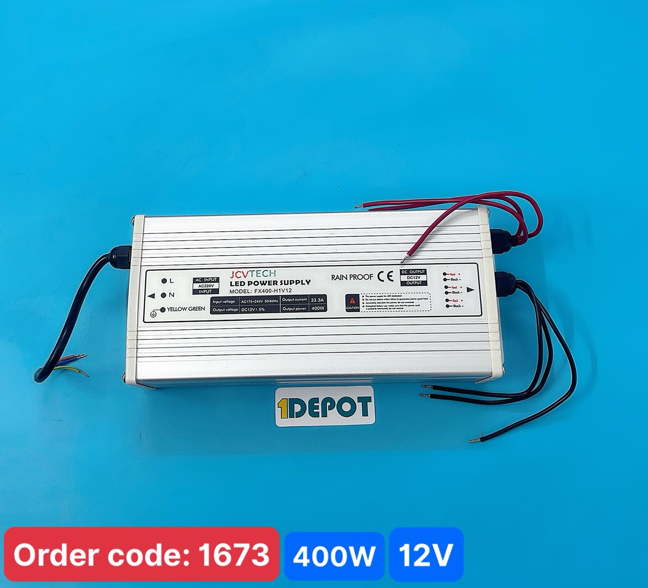 Nguồn 400W cho led dây JCVTECH FX400-H1V12, điện áp vào 220v, điện áp ra 12V