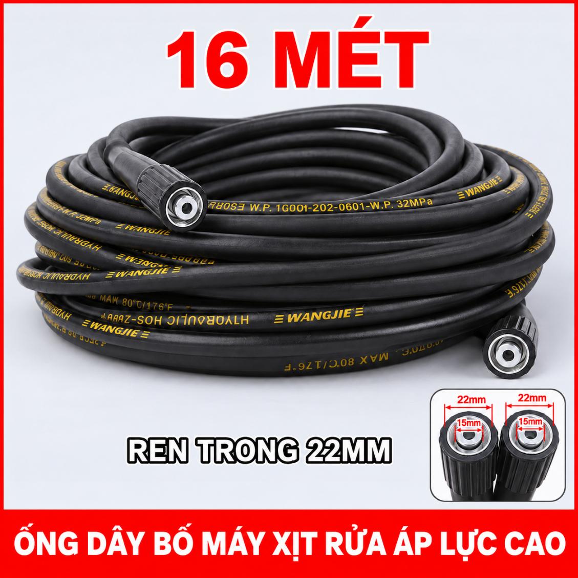 Ống dây bố áp lực cao ren trong 22mm dài 16 mét