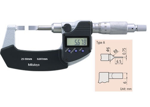 Panme đo ngoài điện tử đo rãnh Mitutoyo 422-231-30, 25-50mm/0.001mm kiểu A