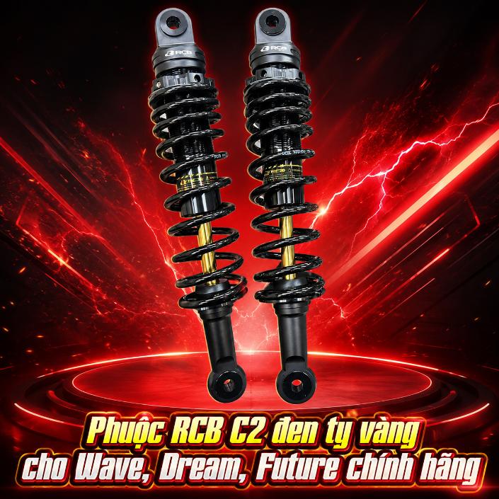 Phuộc RCB C2 đen ty vàng cho Wave, Dream, Future chính hãng