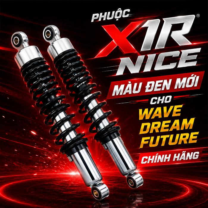 Phuộc X1R Nice màu đen mới cho Wave, Dream, Future chính hãng