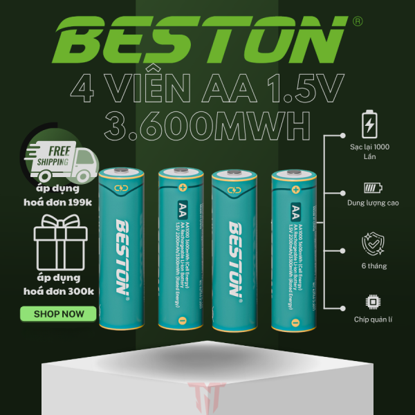 Pin Sạc 2A Lithium 1.5V Beston 2AN100 (4 viên/vỉ)