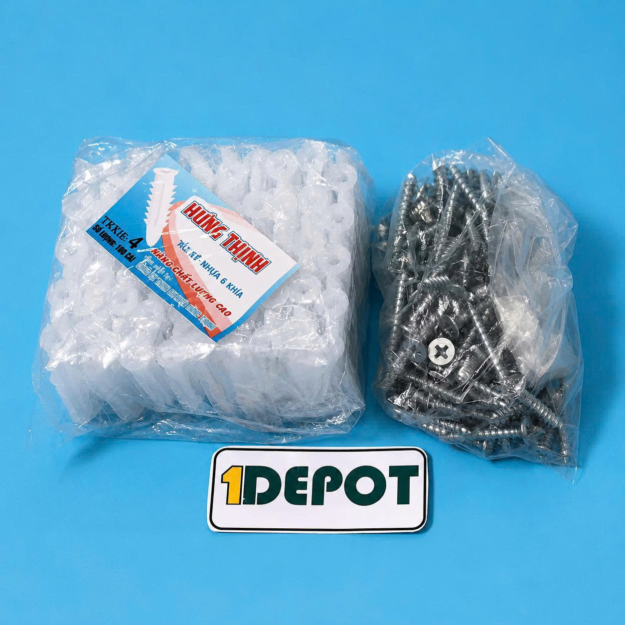 Tắc kê nhựa 6 khía số 4 (dùng cho mũi khoan 8mm), kèm vít 100 cái/ gói