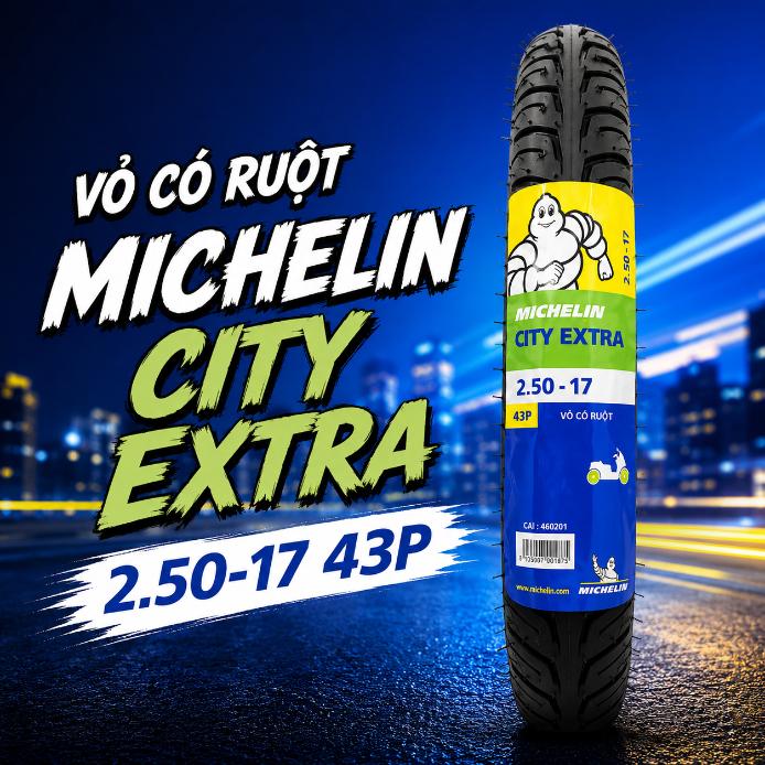 Vỏ có ruột Michelin City Extra 2.50-17 43P cho Wave, Dream, Sirius, Jupiter, Future